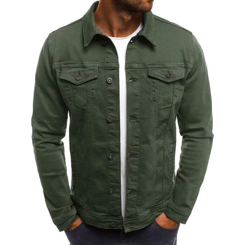 LONGBIDA Mens Casual Classic Denim Jacket Slim Fit Fashion Jean CoatGreenLarge