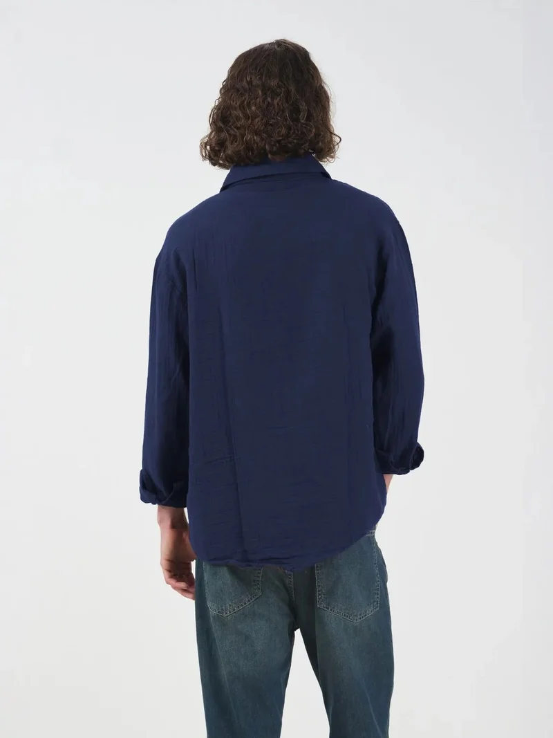 Giesto Navy Blue GIESTO Men's Relaxed Fit Cotton Long Sleeve Shirt for Men | Best Price UAE
