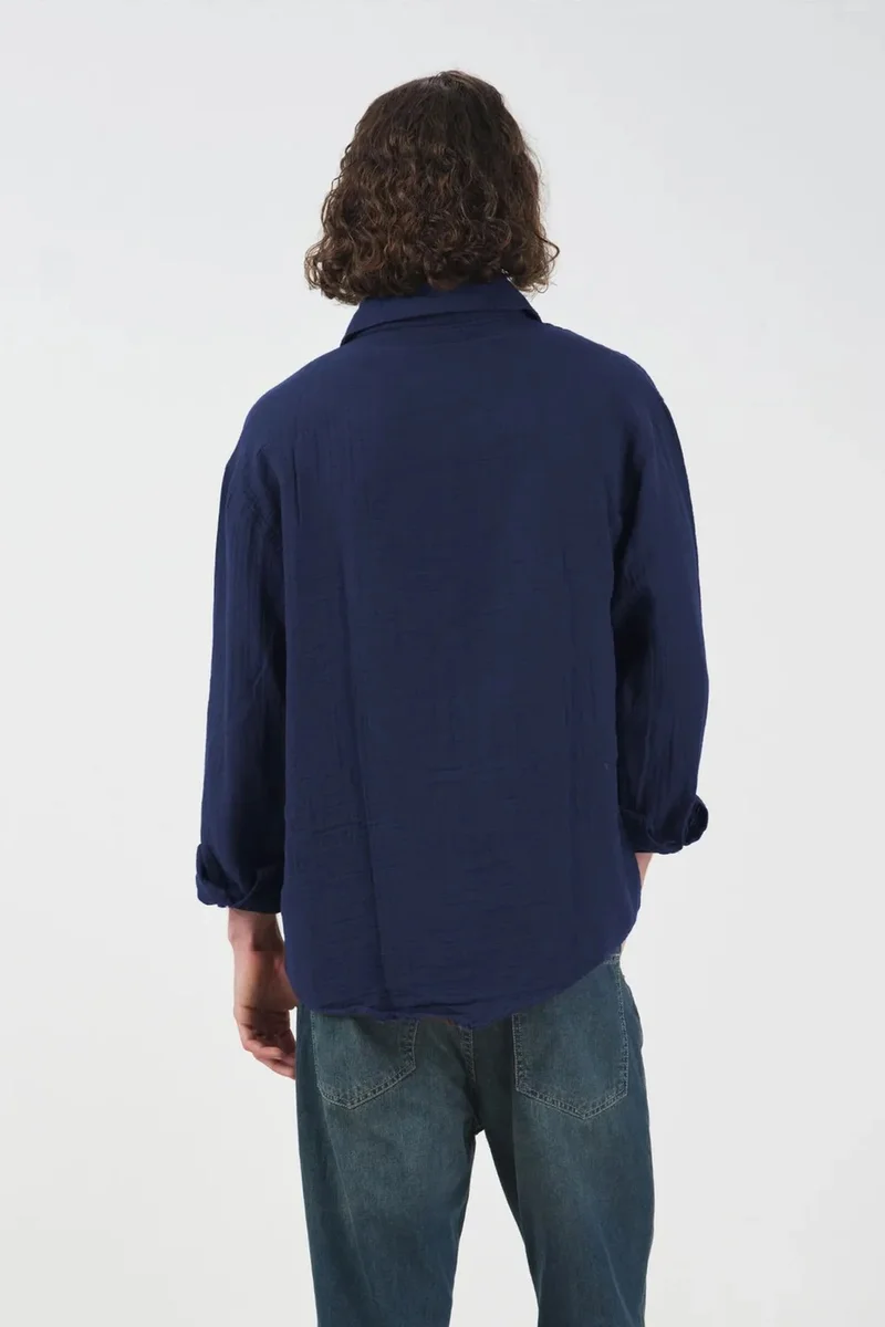 Giesto Navy Blue GIESTO Men's Relaxed Fit Cotton Long Sleeve Shirt for Men | Best Price UAE