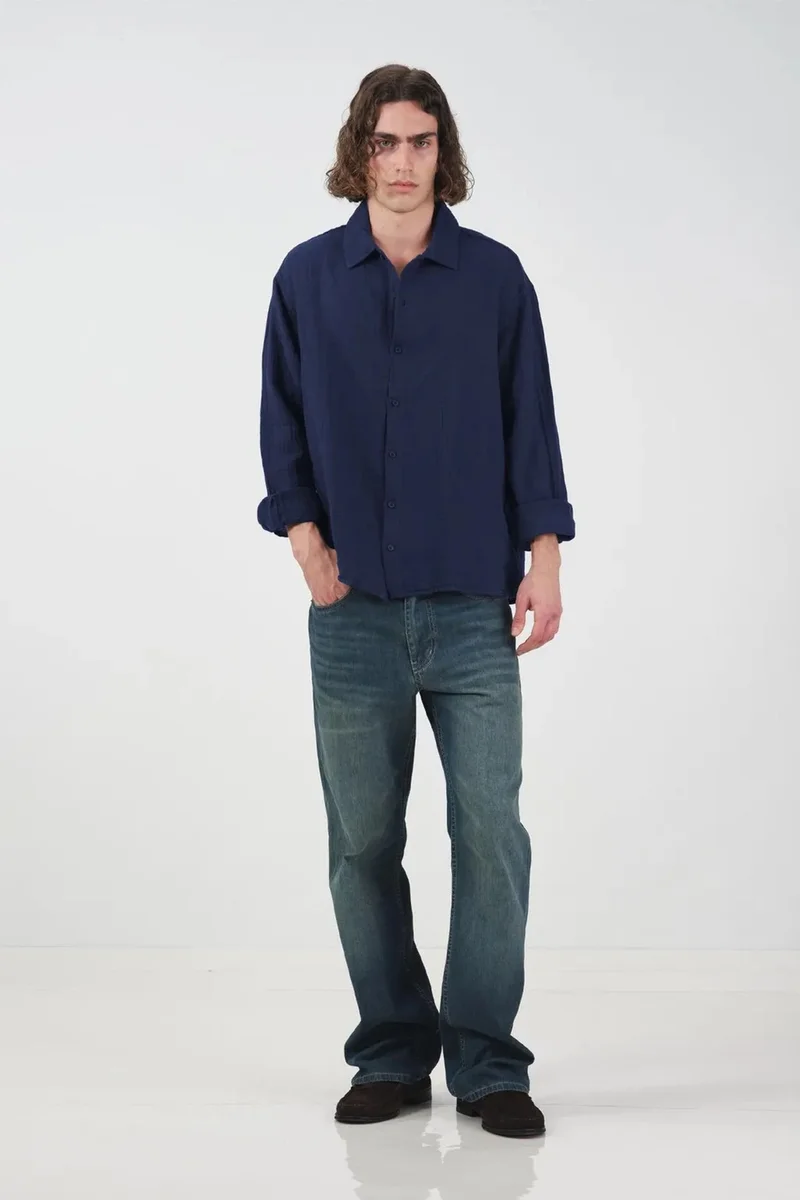 Giesto Navy Blue GIESTO Men's Relaxed Fit Cotton Long Sleeve Shirt for Men | Best Price UAE