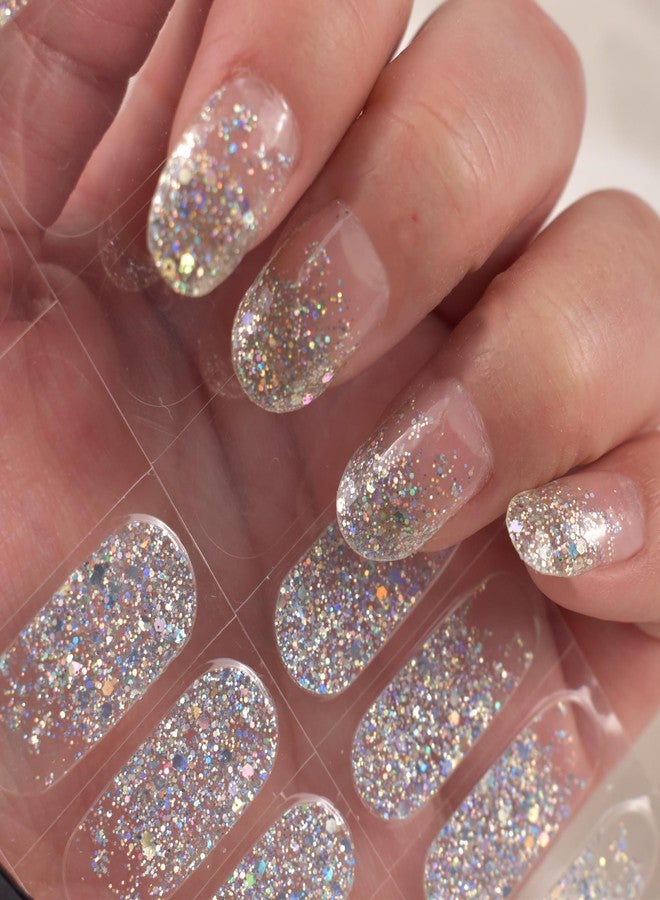LIFOOST Semi Cured Gel Nail Strips Glitter French Tip Clear Nail Art Stickers Salon-Quality Easy to Apply Nail Wraps - Image 5