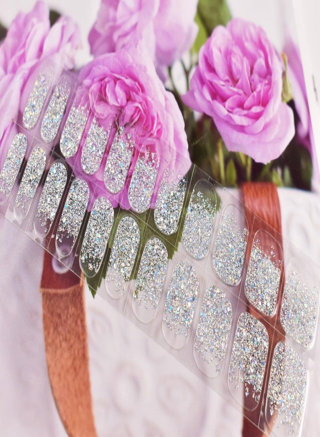 LIFOOST Semi Cured Gel Nail Strips Glitter French Tip Clear Nail Art Stickers Salon-Quality Easy to Apply Nail Wraps - Image 4