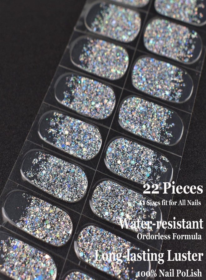 LIFOOST Semi Cured Gel Nail Strips Glitter French Tip Clear Nail Art Stickers Salon-Quality Easy to Apply Nail Wraps - Image 2