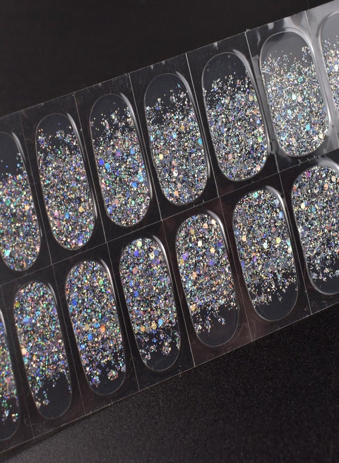 LIFOOST Semi Cured Gel Nail Strips Glitter French Tip Clear Nail Art Stickers Salon-Quality Easy to Apply Nail Wraps - Image 3