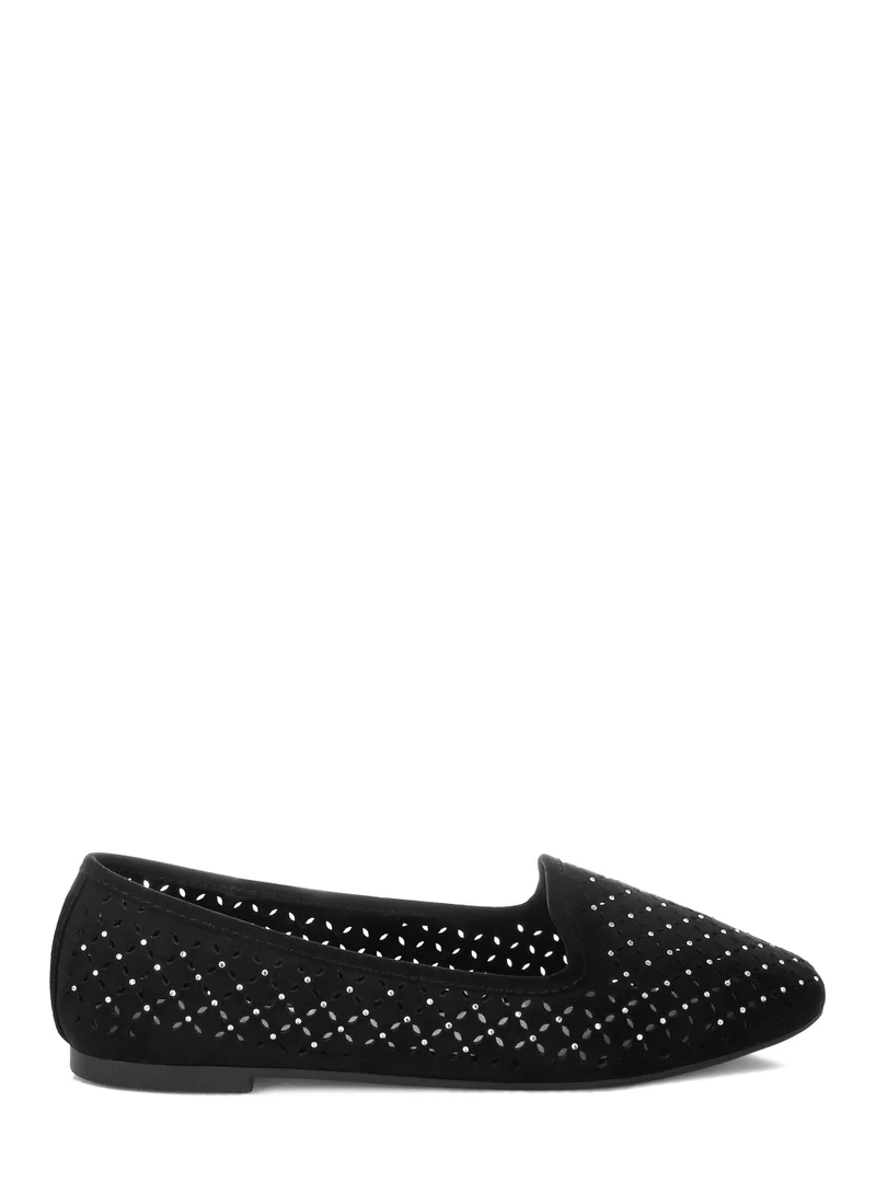 London Rag Women's Perforated Ballerinas in Black