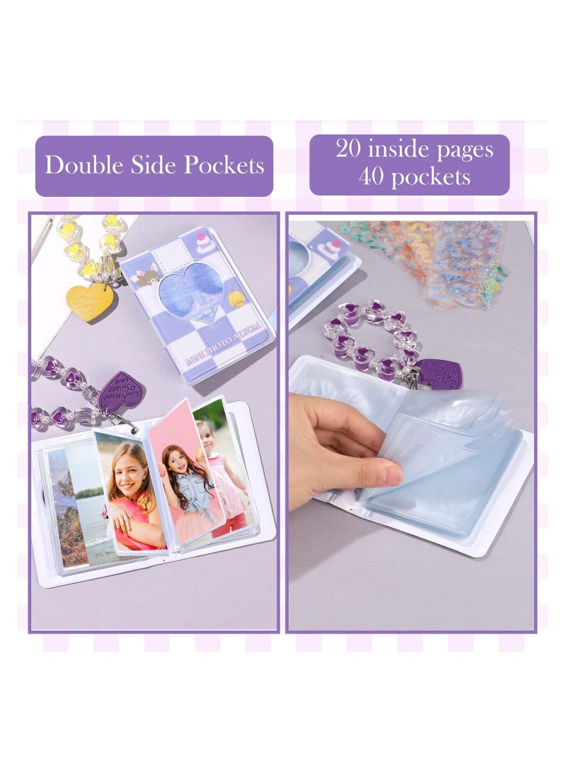 Excefore 3 Inch Mini Photo Albums Love Heart Hollow Window Kpop Photocard Binder Protective Sleeves with Heart Keychain Pendant&DIY Stickers for Collecting Picture/Stamps/Cards,40 Pockets, 2 Sets - Image 4