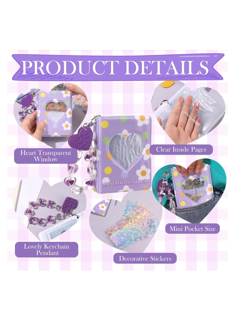 Excefore 3 Inch Mini Photo Albums Love Heart Hollow Window Kpop Photocard Binder Protective Sleeves with Heart Keychain Pendant&DIY Stickers for Collecting Picture/Stamps/Cards,40 Pockets, 2 Sets - Image 5