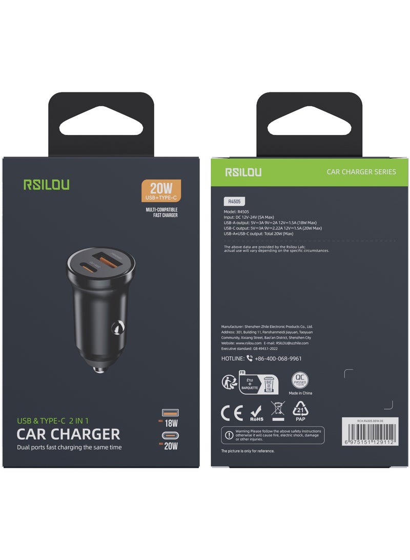 rsilou USB & Type-C 2 IN 1 Dual Ports Fast charging mobile car charger - Image 2