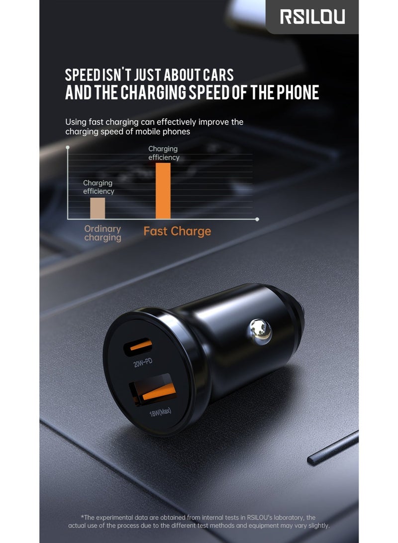 RSILOU R4505 20W Dual-Port Fast Car Charger – USB & Type-C, Compatible with iPhone 14/13/12, Samsung Galaxy S23/S22, Huawei, Xiaomi & All PD/QC Devices - Image 4