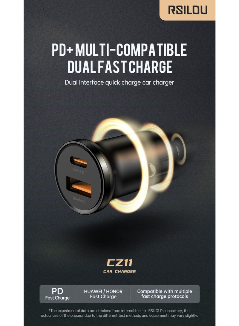 RSILOU R4505 20W Dual-Port Fast Car Charger – USB & Type-C, Compatible with iPhone 14/13/12, Samsung Galaxy S23/S22, Huawei, Xiaomi & All PD/QC Devices - Image 2