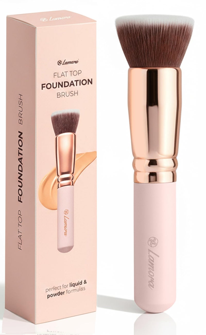 Lamora Makeup Brush Foundation Kabuki - Flat Top Face Brush for Liquid, Cream, and Powder Cosmetics - Full Coverage Blending, Buffing, Stippling, Contouring - Image 1