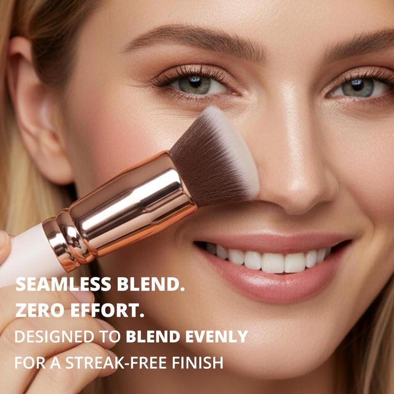 Lamora Makeup Brush Foundation Kabuki - Flat Top Face Brush for Liquid, Cream, and Powder Cosmetics - Full Coverage Blending, Buffing, Stippling, Contouring - Image 3