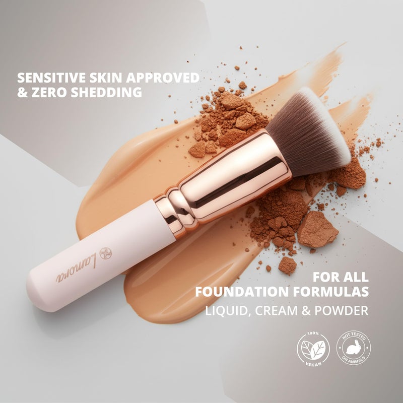 Lamora Makeup Brush Foundation Kabuki - Flat Top Face Brush for Liquid, Cream, and Powder Cosmetics - Full Coverage Blending, Buffing, Stippling, Contouring - Image 4