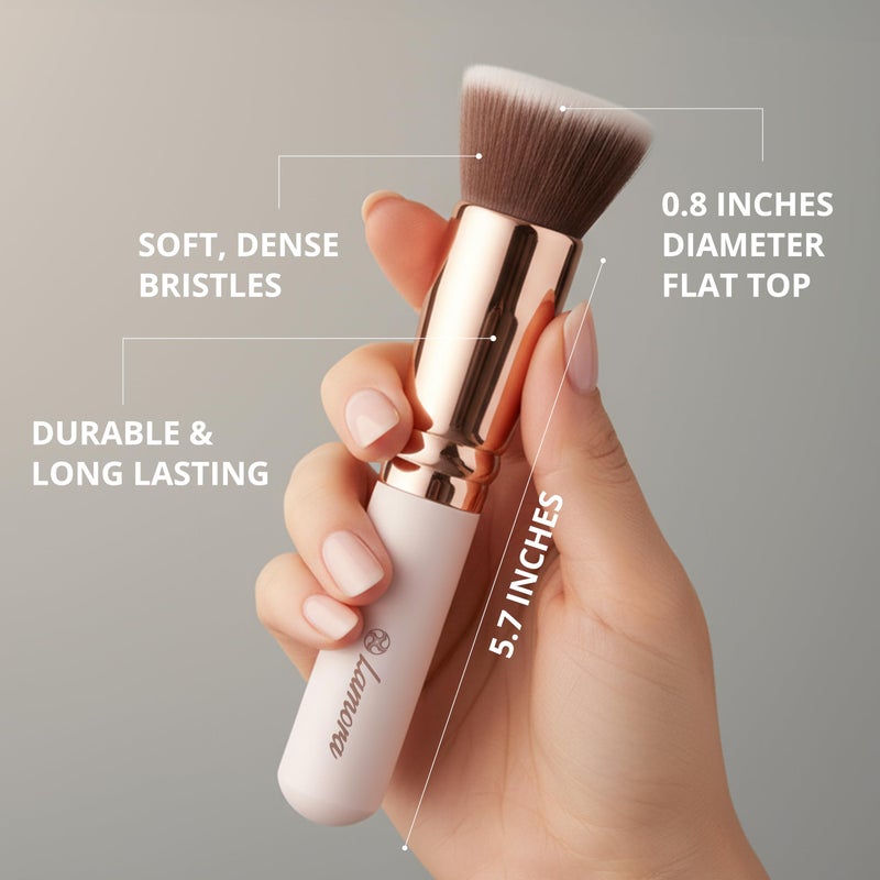 Lamora Makeup Brush Foundation Kabuki - Flat Top Face Brush for Liquid, Cream, and Powder Cosmetics - Full Coverage Blending, Buffing, Stippling, Contouring - Image 2