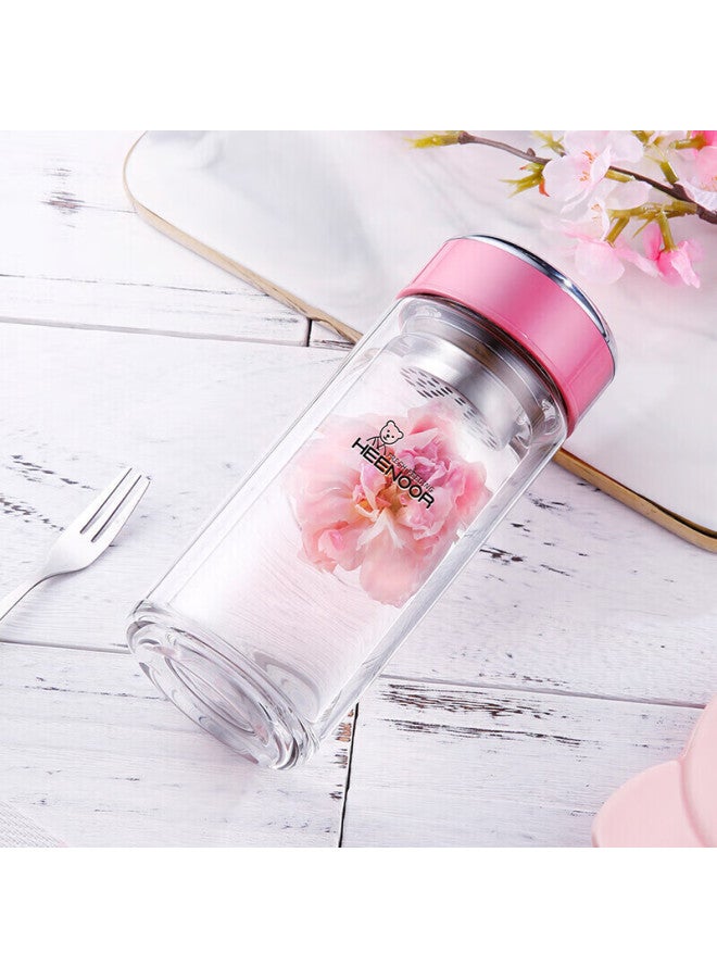 Heenoor Xino Double-layer Glass Cup For Home And Office Use, Water Cup For Women, Stylish Filtered Tea Cup Xn-9330 Pink 200ml - Image 2