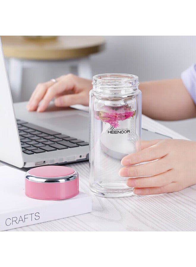 Heenoor Xino Double-layer Glass Cup For Home And Office Use, Water Cup For Women, Stylish Filtered Tea Cup Xn-9330 Pink 200ml - Image 3