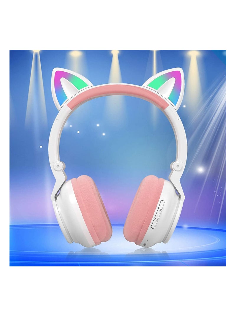 Generic - Kids Headphones Cat Ear LED Light Up Foldable Bluetooth Headphone for Kids 2 in 1 Wired Wireless Mode HD Stereo Sound for PC Phone iPad Study Travel - Image 1
