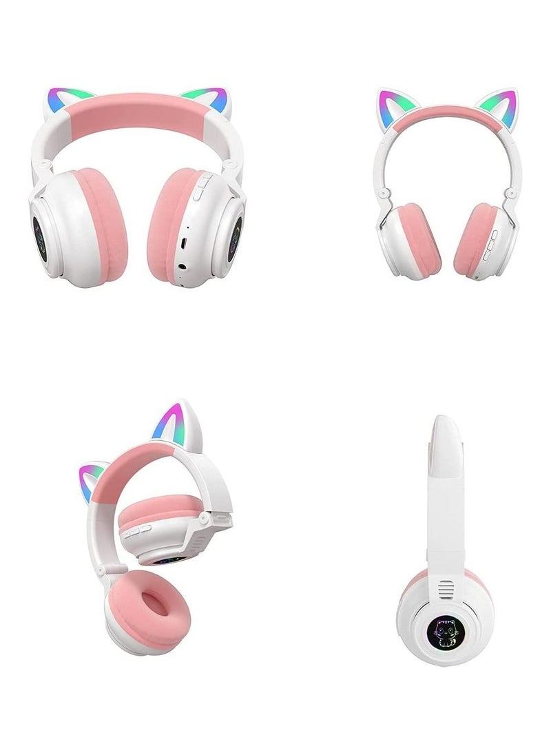 Generic - Kids Headphones Cat Ear LED Light Up Foldable Bluetooth Headphone for Kids 2 in 1 Wired Wireless Mode HD Stereo Sound for PC Phone iPad Study Travel - Image 1