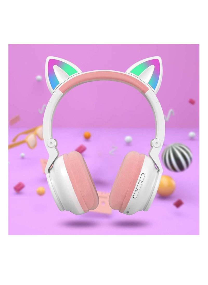 Generic - Kids Headphones Cat Ear LED Light Up Foldable Bluetooth Headphone for Kids 2 in 1 Wired Wireless Mode HD Stereo Sound for PC Phone iPad Study Travel - Image 1