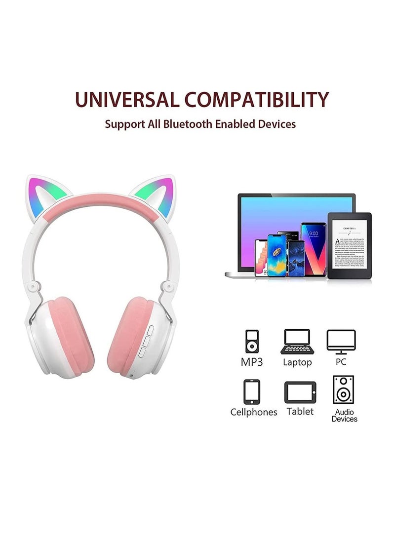 Generic - Kids Headphones Cat Ear LED Light Up Foldable Bluetooth Headphone for Kids 2 in 1 Wired Wireless Mode HD Stereo Sound for PC Phone iPad Study Travel - Image 1