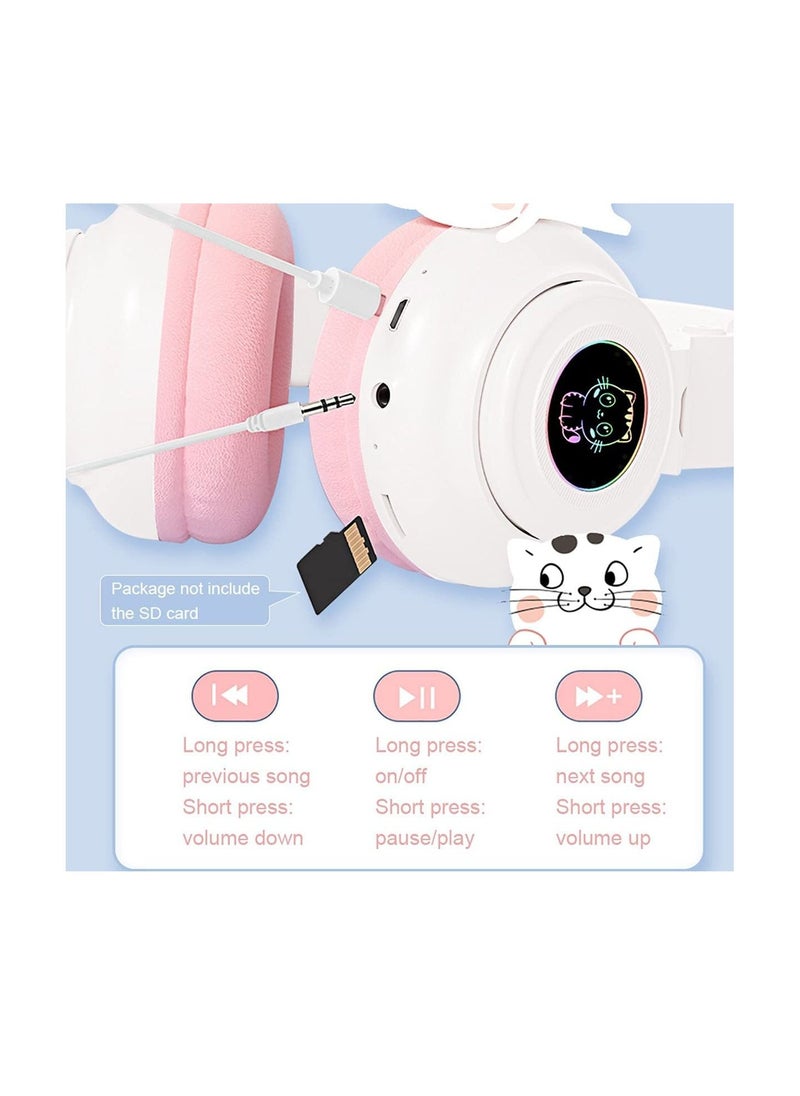 Generic - Kids Headphones Cat Ear LED Light Up Foldable Bluetooth Headphone for Kids 2 in 1 Wired Wireless Mode HD Stereo Sound for PC Phone iPad Study Travel - Image 1