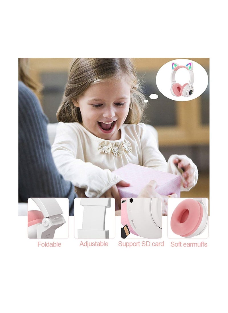 Generic - Kids Headphones Cat Ear LED Light Up Foldable Bluetooth Headphone for Kids 2 in 1 Wired Wireless Mode HD Stereo Sound for PC Phone iPad Study Travel - Image 1