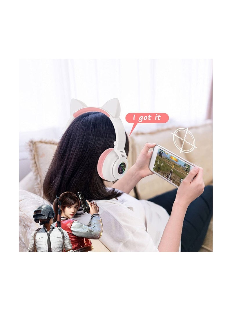 Generic - Kids Headphones Cat Ear LED Light Up Foldable Bluetooth Headphone for Kids 2 in 1 Wired Wireless Mode HD Stereo Sound for PC Phone iPad Study Travel - Image 1