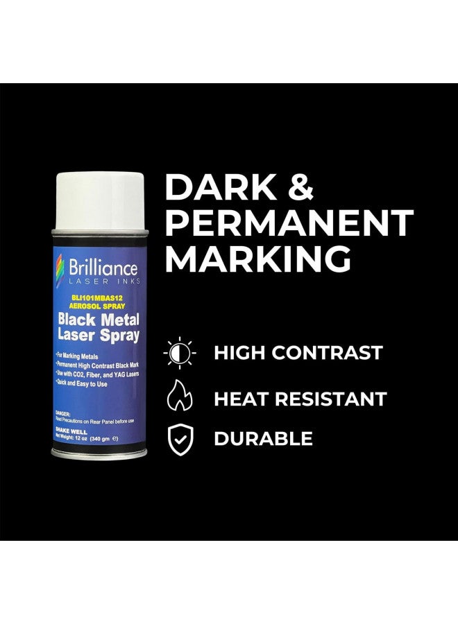 BRILLIANCE LASER INKS بخاخ حبر الليزر بريلينس 12 أونصة - أسود، علامة معدنية دائمة عالية التباين، رذاذ هوائي لآلات النقش بالليزر الألياف، YAG، ثنائي، و CO2، BLI101 - Image 1