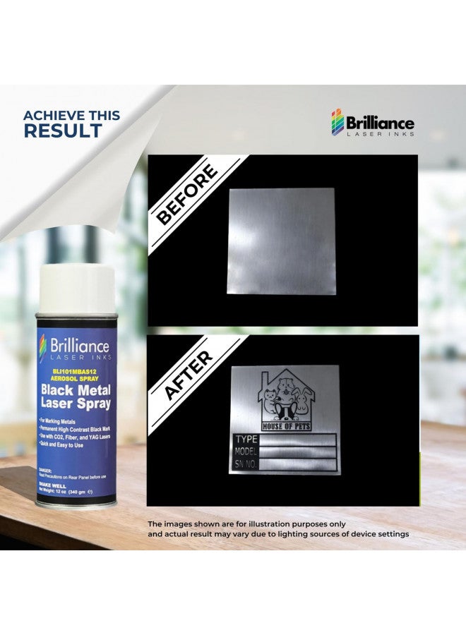 BRILLIANCE LASER INKS بخاخ حبر الليزر بريلينس 12 أونصة - أسود، علامة معدنية دائمة عالية التباين، رذاذ هوائي لآلات النقش بالليزر الألياف، YAG، ثنائي، و CO2، BLI101 - Image 2