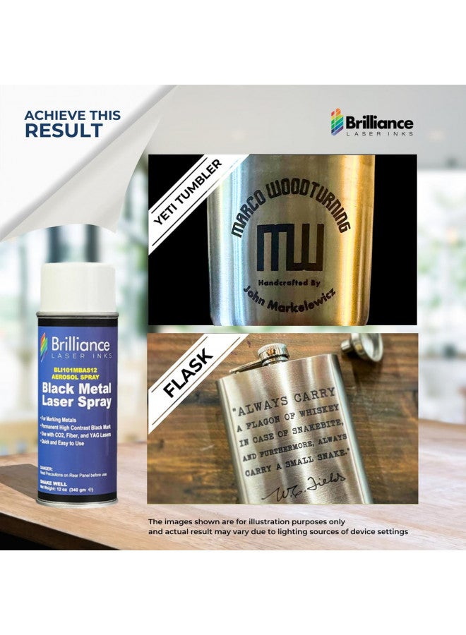 BRILLIANCE LASER INKS بخاخ حبر الليزر بريلينس 12 أونصة - أسود، علامة معدنية دائمة عالية التباين، رذاذ هوائي لآلات النقش بالليزر الألياف، YAG، ثنائي، و CO2، BLI101 - Image 3