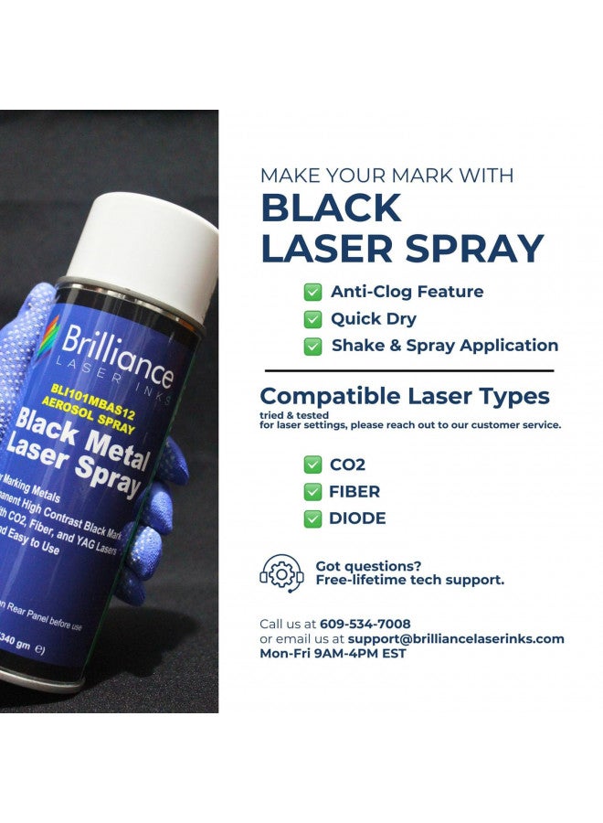 BRILLIANCE LASER INKS بخاخ حبر الليزر بريلينس 12 أونصة - أسود، علامة معدنية دائمة عالية التباين، رذاذ هوائي لآلات النقش بالليزر الألياف، YAG، ثنائي، و CO2، BLI101 - Image 4