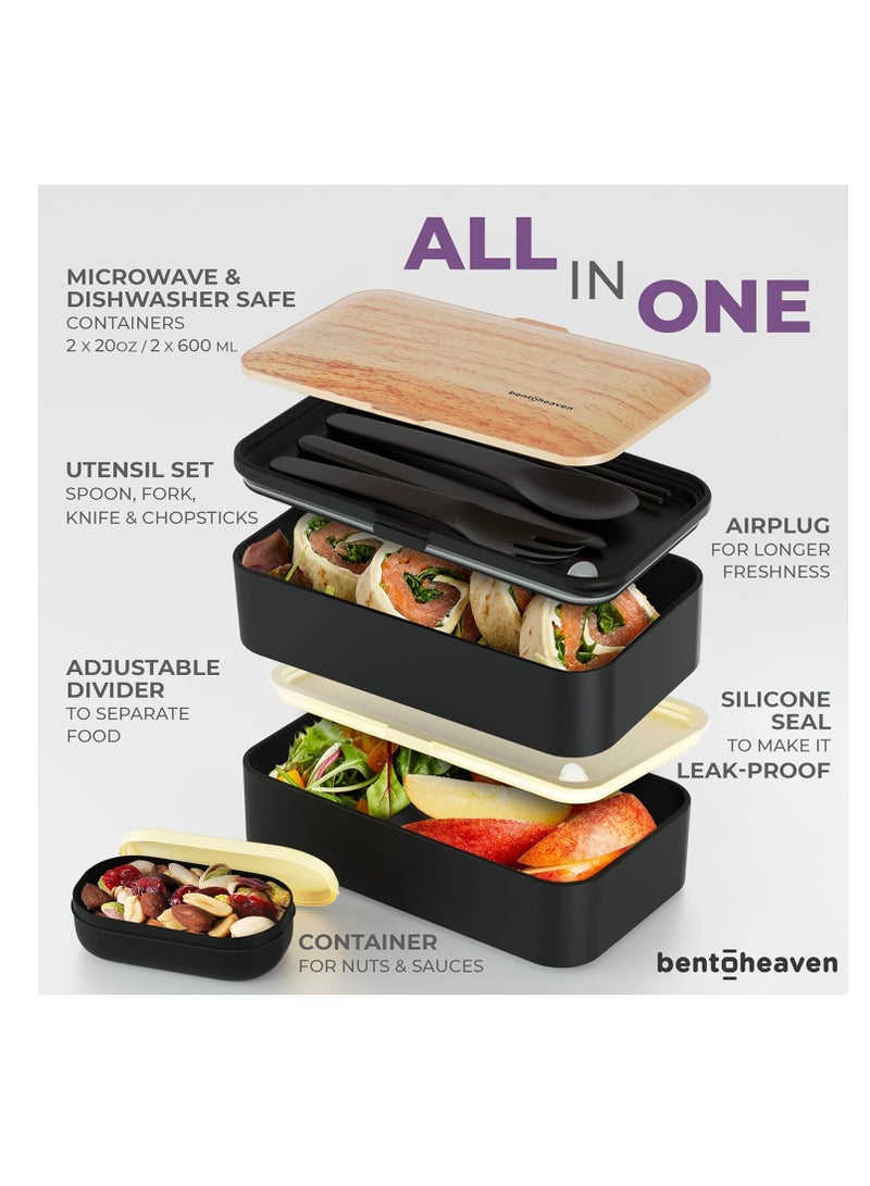 Premium Bento Box Adult Lunch Box with Compartments for Women u0026 Men, Set of Utensil u0026 Chopsticks u0026 Dip Container, Cute Japanese Kids Bento Lunch Box, Microwavable  - Image 2