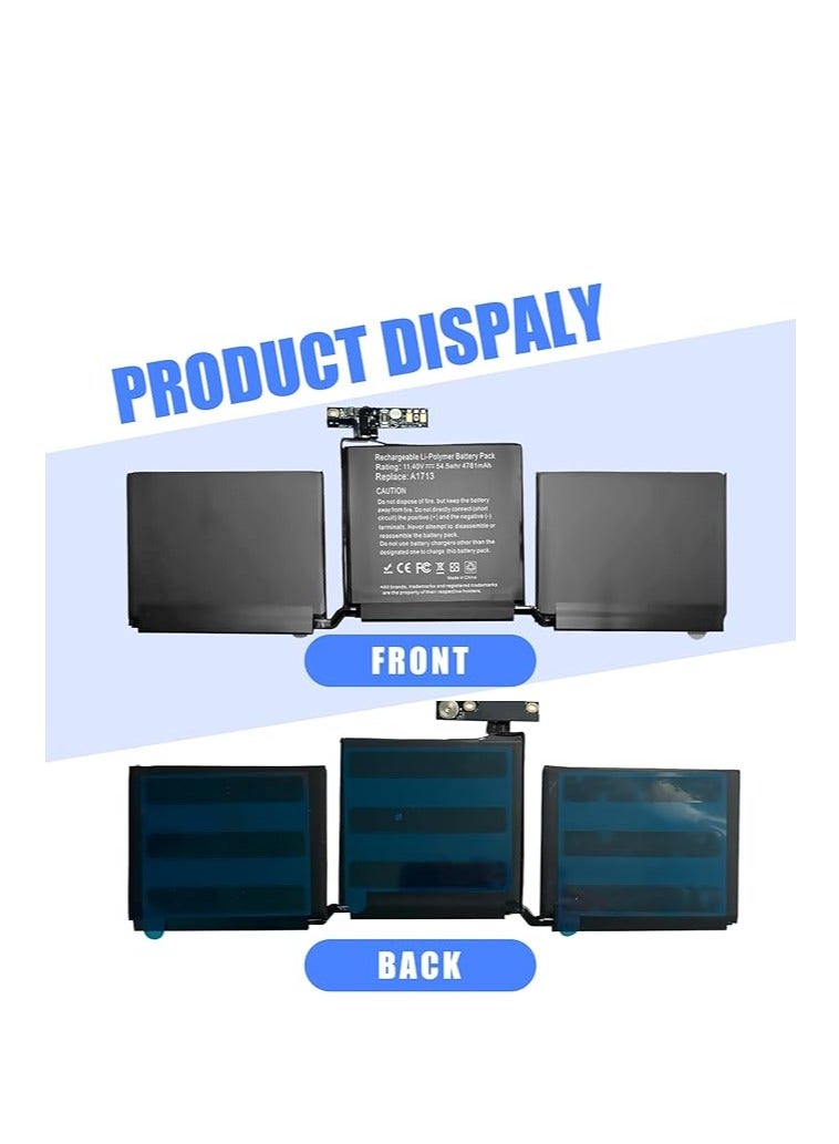 Terabyte Replacement A1713 A1708 A2171 Laptop Battery for MacBook Pro 13 Inch Late 2016 Mid 2017 Mid 2019 2020 Series (11.4 V 54.5 Wh) - Image 2