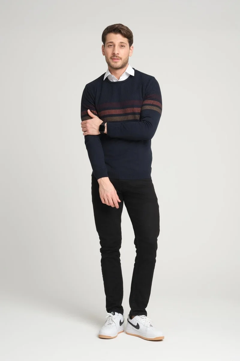 Alexander Gardi Stripe Detailed Crew Neck SWEATER(E23-6711)