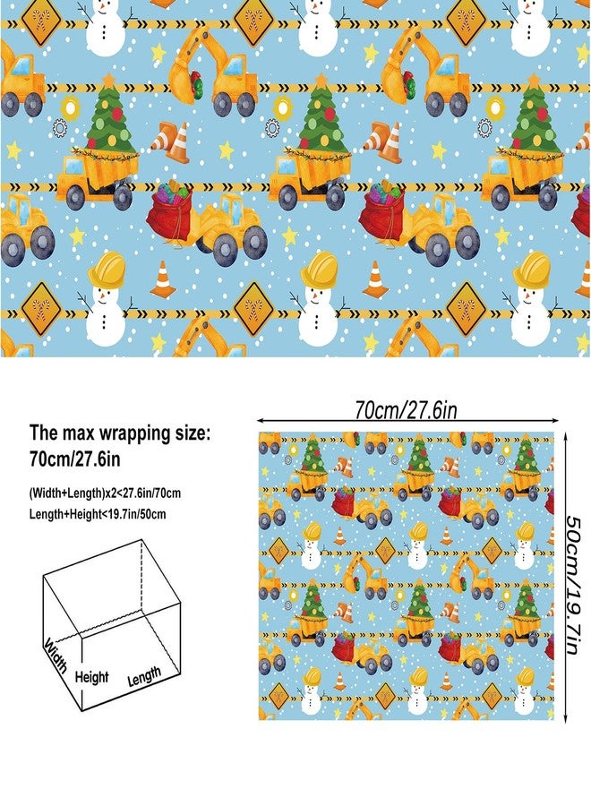 Vnaaem Construction Christmas Wrapping Paper for Boys Kids - Snowman Tractor Christmas Trees Design Gift Wrap for Holiday Party Baby Shower Winter Birthday, 19.6 X 27.8Inch Per Sheet(6 Sheets) - Image 4