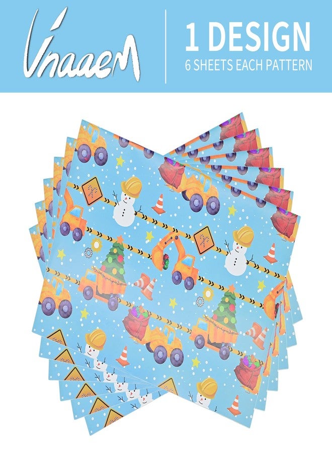 Vnaaem Construction Christmas Wrapping Paper for Boys Kids - Snowman Tractor Christmas Trees Design Gift Wrap for Holiday Party Baby Shower Winter Birthday, 19.6 X 27.8Inch Per Sheet(6 Sheets) - Image 3