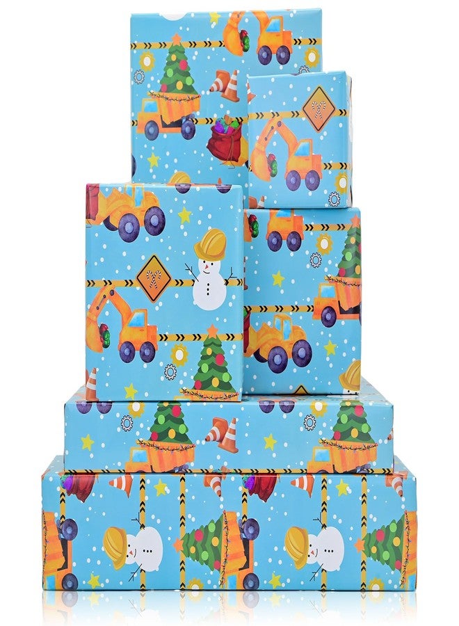 Vnaaem Construction Christmas Wrapping Paper for Boys Kids - Snowman Tractor Christmas Trees Design Gift Wrap for Holiday Party Baby Shower Winter Birthday, 19.6 X 27.8Inch Per Sheet(6 Sheets) - Image 1