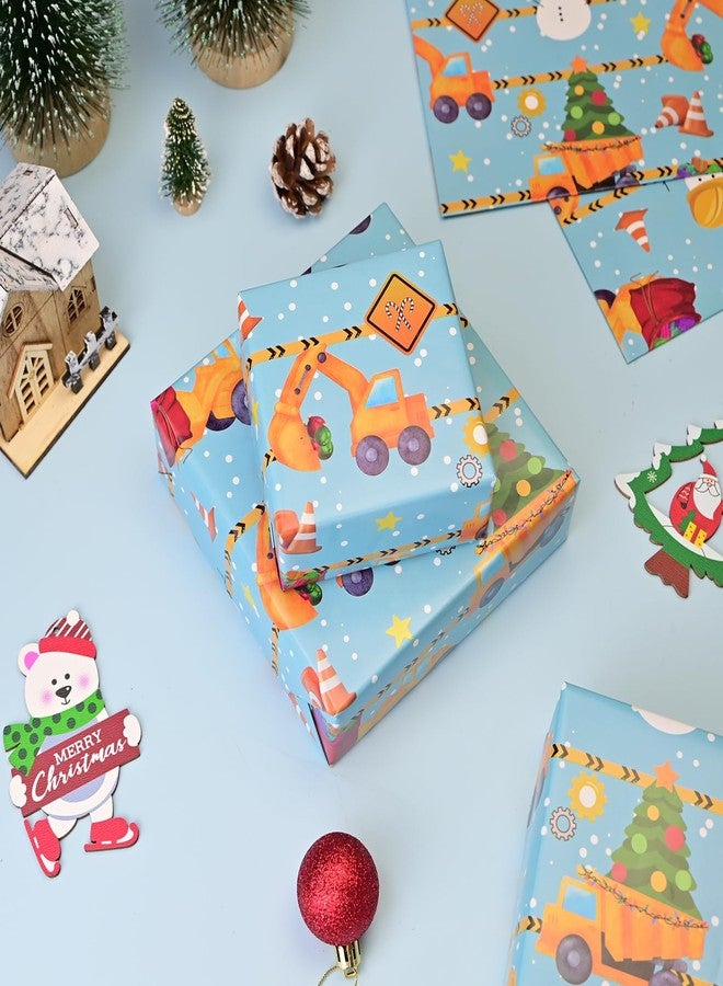 Vnaaem Construction Christmas Wrapping Paper for Boys Kids - Snowman Tractor Christmas Trees Design Gift Wrap for Holiday Party Baby Shower Winter Birthday, 19.6 X 27.8Inch Per Sheet(6 Sheets) - Image 5