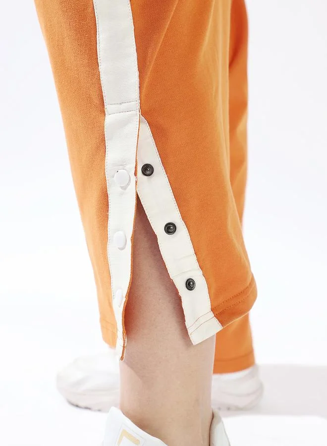 Hubberholme Women's Orange 100% Cotton Colourblocked Full Length Casual Jogger Track Pant