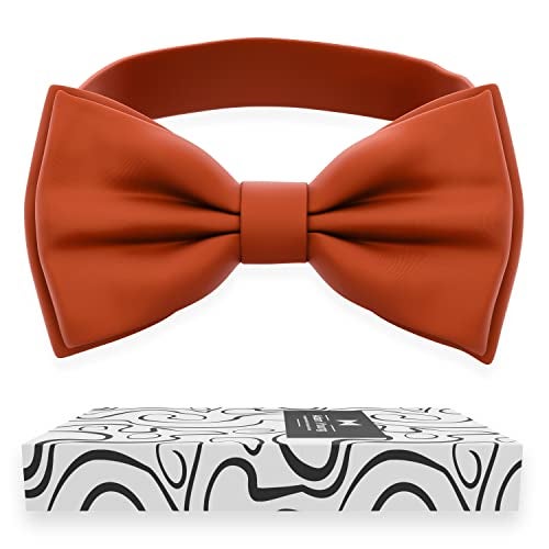 Adam Young Men's Tiger Carrot Bow Tie Pre-Tied Style Formal Satin Classic Bowtie for Tuxedo Faux Silk (Large, Burnt Orange) - Image 1