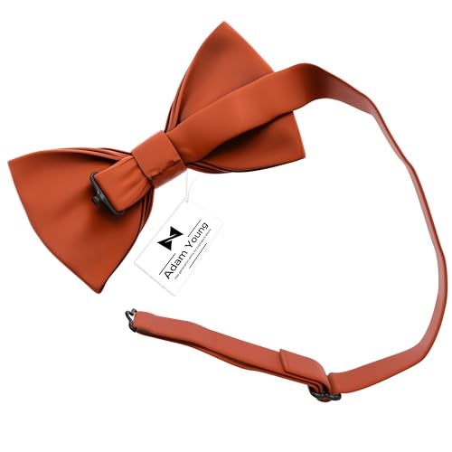 Adam Young Men's Tiger Carrot Bow Tie Pre-Tied Style Formal Satin Classic Bowtie for Tuxedo Faux Silk (Large, Burnt Orange) - Image 3