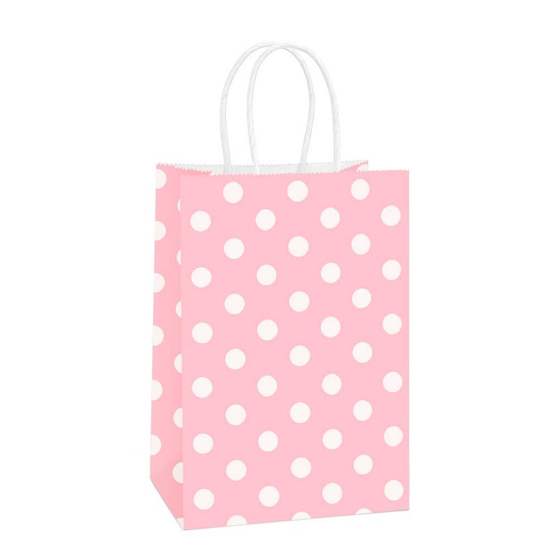 BagDream Small Gift Bags 25Pcs 5.25x3x8 Inches Kraft Paper Bags with Handles, Pink Dot Paper Gift Sacks for Retail, Merchandise, Party Favor, Small Business - Image 1