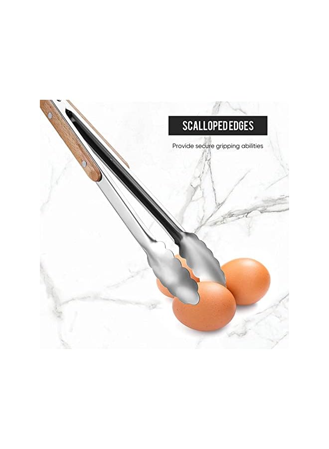 IAF 2 Pieces Barbecue Tongs Stainless Steel Bbq Tongs With Oak Wood Handle Kitchen Cooking Tongs Locking Food Tongs For Cooking, Eating, Grilling And Salads (9 Inch, 12 Inch) - Image 3
