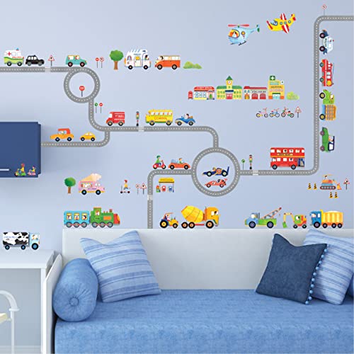 DECOWALL SG3-1404P1405 The Road and Cars Kids Wall Stickers Wall Decals Peel and Stick Removable Wall Stickers for Kids Nursery Bedroom Living Room (Medium) décor - Image 3