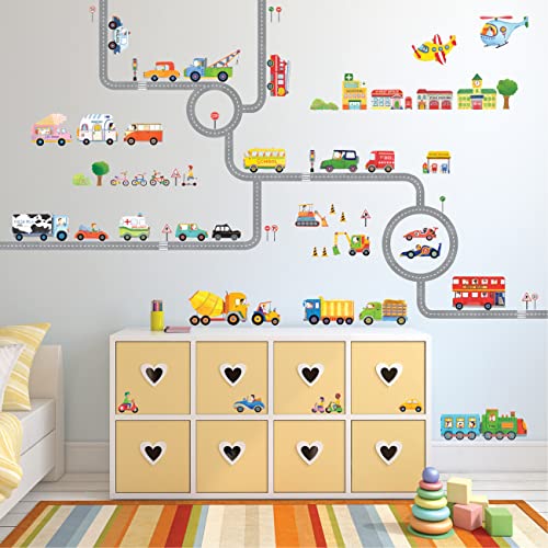 DECOWALL SG3-1404P1405 The Road and Cars Kids Wall Stickers Wall Decals Peel and Stick Removable Wall Stickers for Kids Nursery Bedroom Living Room (Medium) décor - Image 2