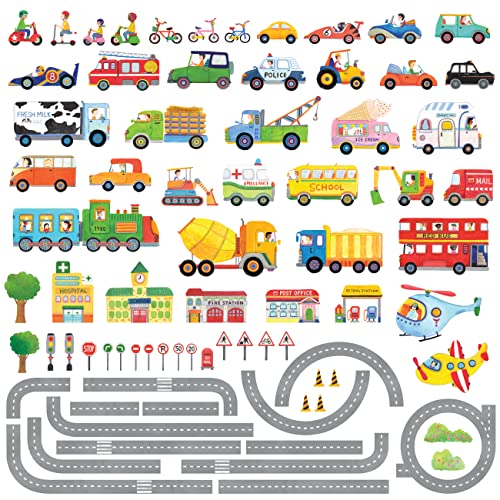 DECOWALL SG3-1404P1405 The Road and Cars Kids Wall Stickers Wall Decals Peel and Stick Removable Wall Stickers for Kids Nursery Bedroom Living Room (Medium) décor - Image 1