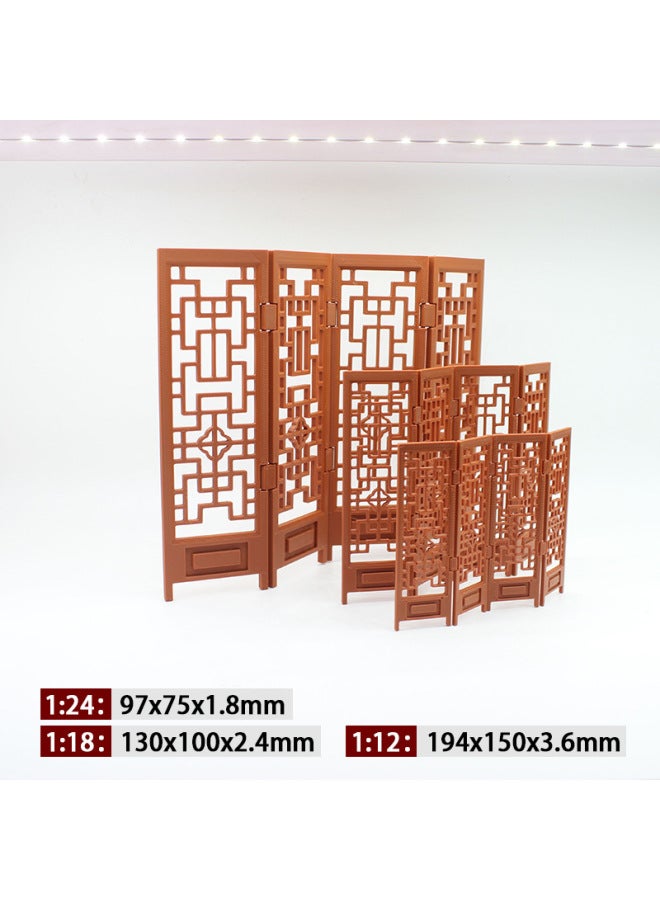 12 Points Mini Screen Antique Imitation Wooden Partition Doll House Simulation Furniture Model Miniature Scene Decoration Small Ornaments-Color:1:12 Ancient Style Screen - Image 1