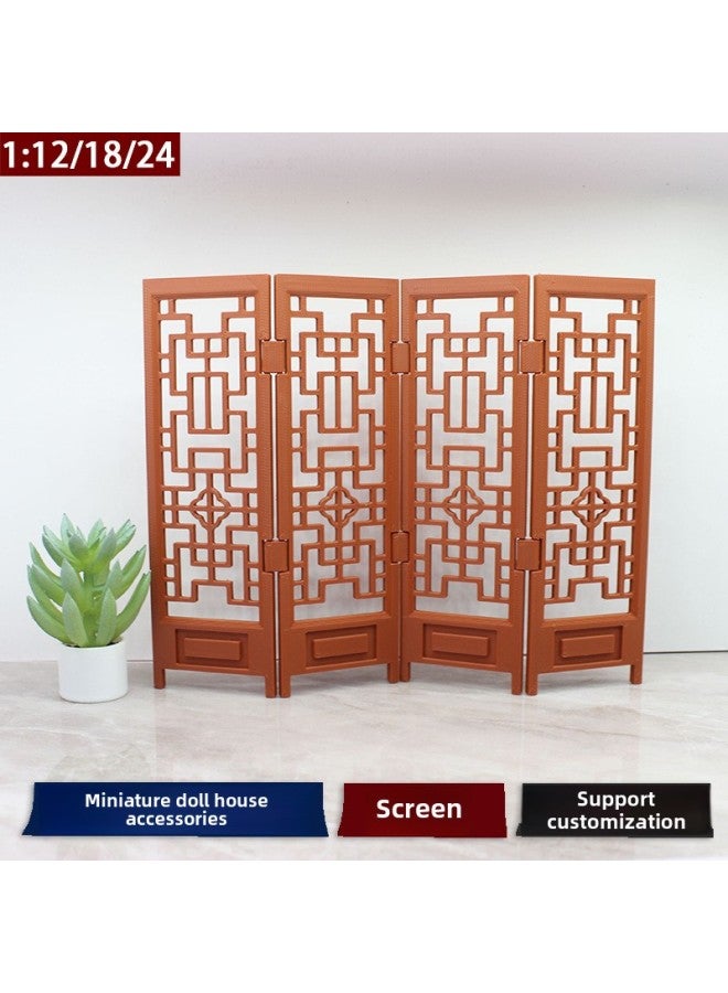 12 Points Mini Screen Antique Imitation Wooden Partition Doll House Simulation Furniture Model Miniature Scene Decoration Small Ornaments-Color:1:12 Ancient Style Screen - Image 2