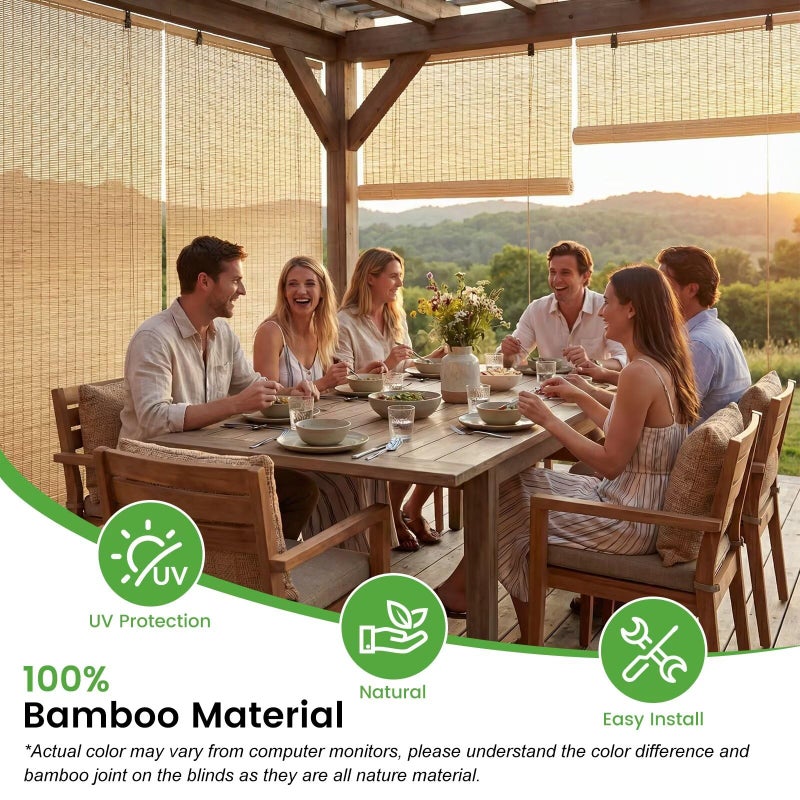 BAYUE Bamboo Blinds, Easy to Install Bamboo Shades for Indoor Windows, Custom Sizes Roller Shades for Indoor Windows, Roll Up Blinds Indoor Outdoor Patio - Image 4