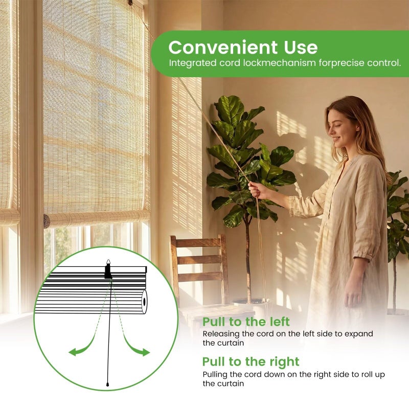 BAYUE Bamboo Blinds, Easy to Install Bamboo Shades for Indoor Windows, Custom Sizes Roller Shades for Indoor Windows, Roll Up Blinds Indoor Outdoor Patio - Image 5